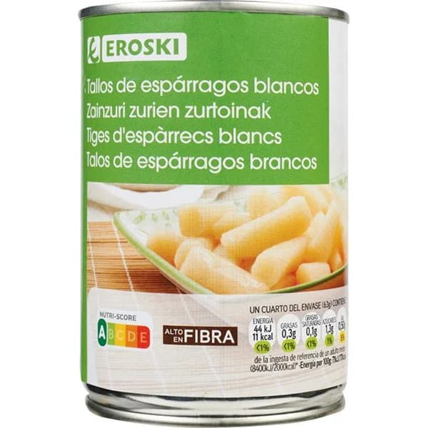 Tallo de espárrago EROSKI, lata 250 g - 0.25 kg - Imagen del producto en Findit