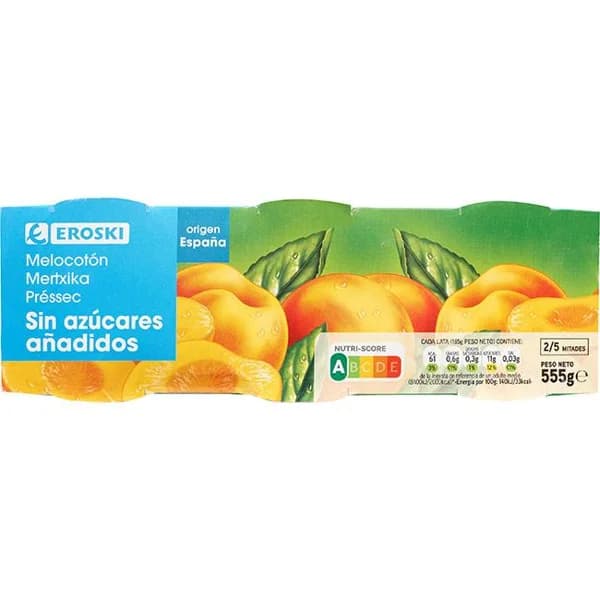 Melocotón sin azúcar EROSKI, pack 3x115 g - 0.35 kg - Imagen del producto en Findit