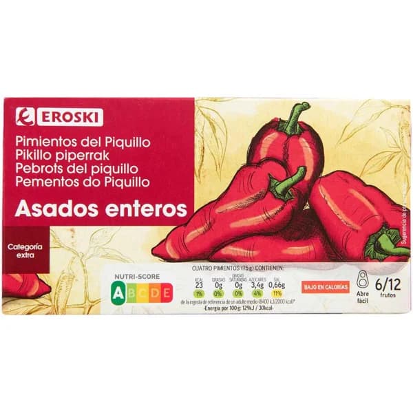 Pimiento de piquillo entero EROSKI, lata 150 g - 0.15 kg - Imagen del producto en Findit