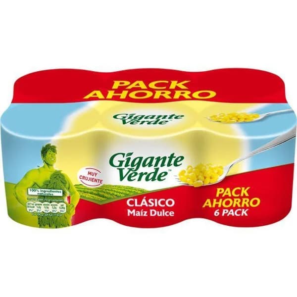 Maíz dulce GIGANTE VERDE, pack 6x140 g - 0.84 kg - Imagen del producto en Findit