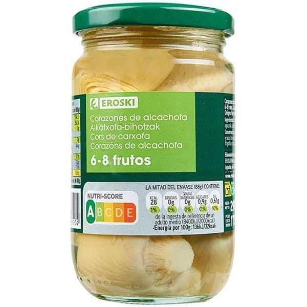 Alcachofa 6/8 frutos EROSKI, frasco 175 g - 0.18 kg - Imagen del producto en Findit