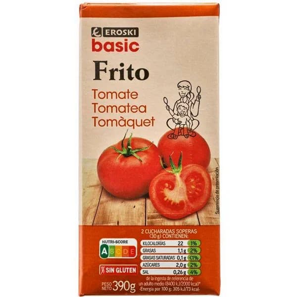 Tomate frito EROSKI basic, brik 390 g - 0.39 kg - Imagen del producto en Findit