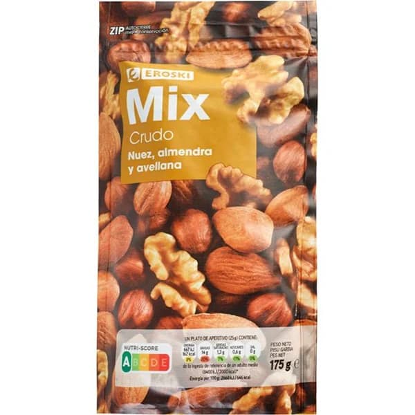 Mix de frutos secos crudos EROSKI, bolsa 175 g - 0.18 kg - Imagen del producto en Findit