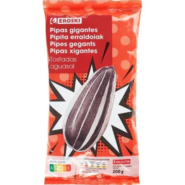 Pipa gigante aguasal EROSKI, bolsa 200 g - 0.2 kg - Imagen del producto en Findit