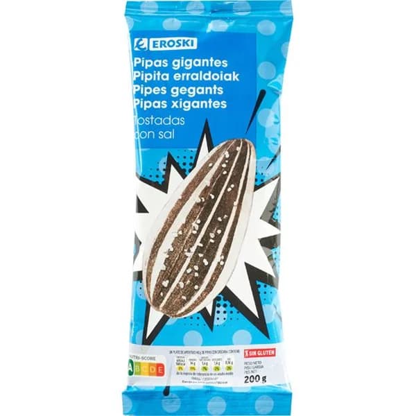 Pipa gigante con sal EROSKI, bolsa 200 g - 0.2 kg - Imagen del producto en Findit