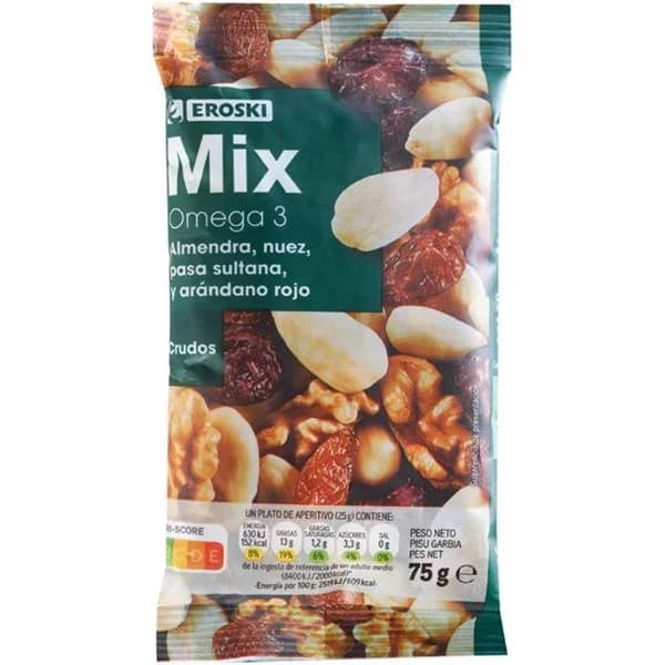 Mix omega 3 sin sal añadida EROSKI, bolsa 75 g - 1 ud - Imagen del producto en Findit