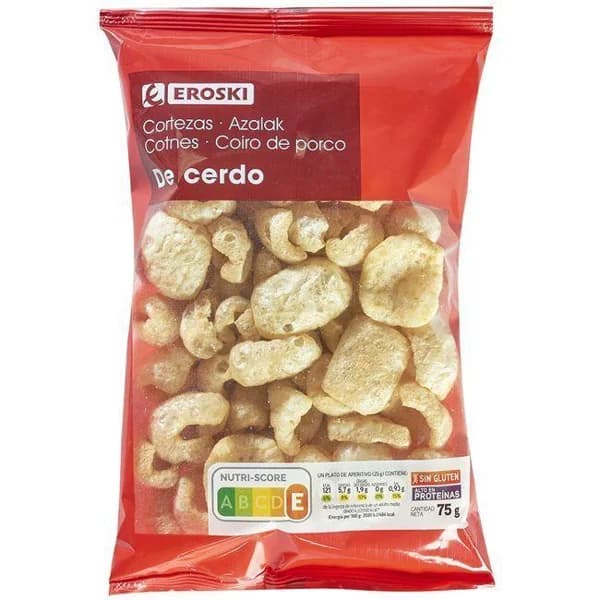 Cortezas de cerdo EROSKI, paquete 75 g - 0.08 kg - Imagen del producto en Findit