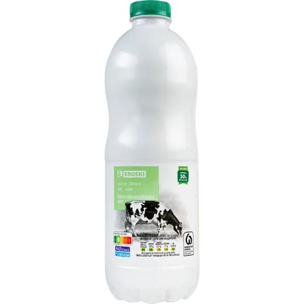 Leche semidesnatada EROSKI, botella 1,5 litros - 1.5 l - Imagen del producto en Findit
