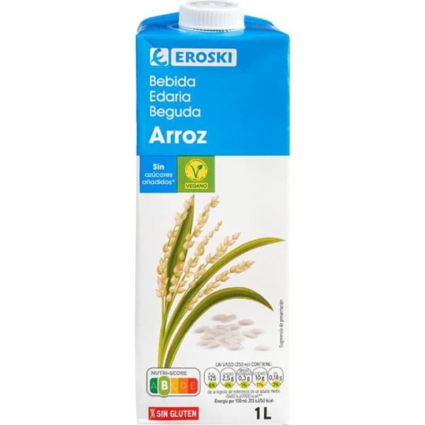 Bebida de arroz EROSKI, brik 1 litro - 1 l - Imagen del producto en Findit