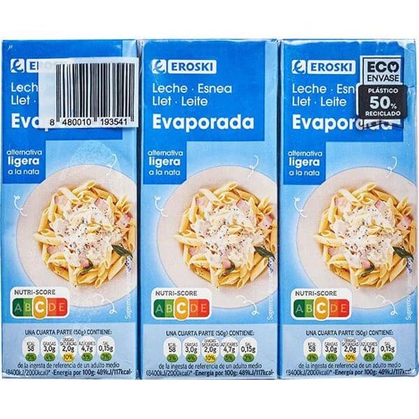 Leche evaporada EROSKI, pack 3x210 g - 0.63 kg - Imagen del producto en Findit