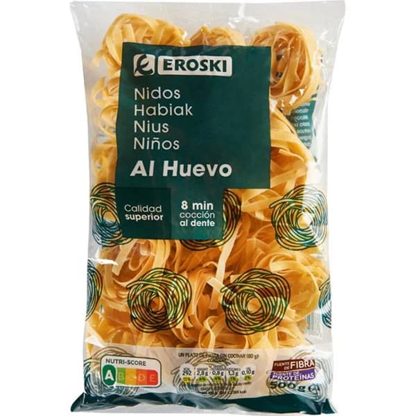 Nidos al huevo EROSKI, paquete 500 g - 0.5 kg - Imagen del producto en Findit