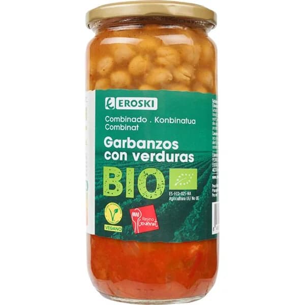 Garbanzos con verdura EROSKI BIO/ECO, frasco 700 g - 0.7 kg - Imagen del producto en Findit