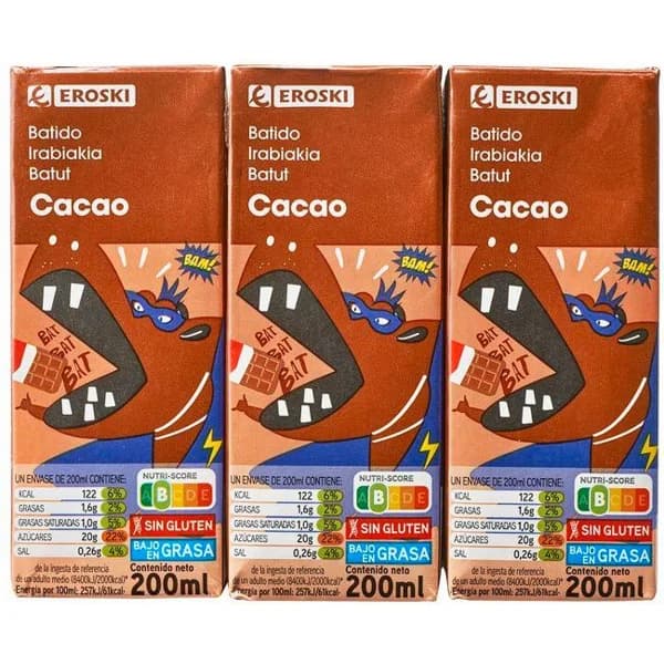 Batido de cacao EROSKI, pack 6x200 ml - 1.2 l - Imagen del producto en Findit