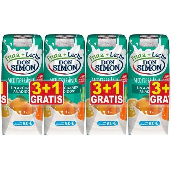 Lactozumo mediterráneo sin azúcar DON SIMON, pack 3+1x330 ml - 1 ud - Imagen del producto en Findit