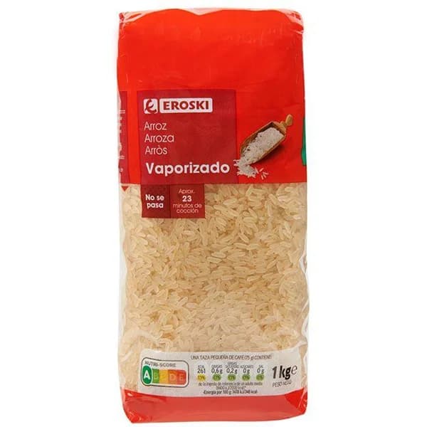 Arroz vaporizado EROSKI, paquete 1 kg - 1 kg - Imagen del producto en Findit