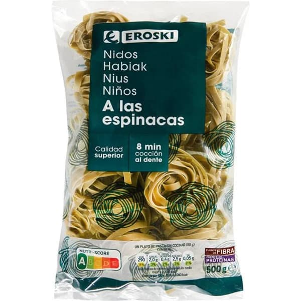 Nidos de espinaca EROSKI, paquete 500 g - 0.5 kg - Imagen del producto en Findit