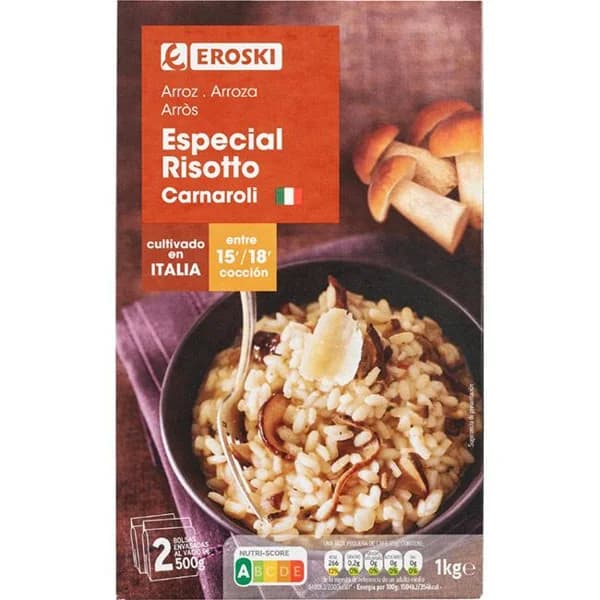 Arroz risotto carnaroli EROSKI, paquete 1 kg - 1 ud - Imagen del producto en Findit