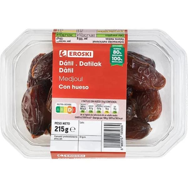 Dátil Medjoul EROSKI, tarrina 215 g - 0.22 kg - Imagen del producto en Findit
