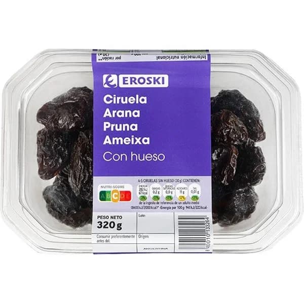 Ciruelas con hueso EROSKI, tarrina 320 g - 0.32 kg - Imagen del producto en Findit