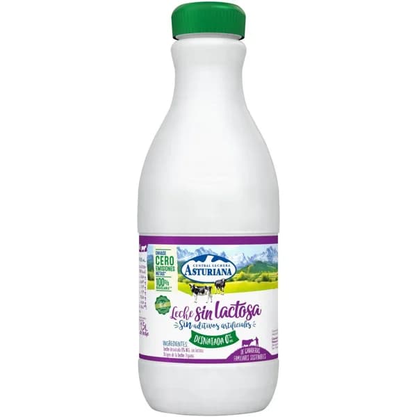 Leche desnatada sin lactosa ASTURIANA, botella 1,5 litros - 1.5 l - Imagen del producto en Findit