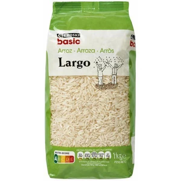 Arroz largo EROSKI BASIC, paquete 1 kg - 1 kg - Imagen del producto en Findit