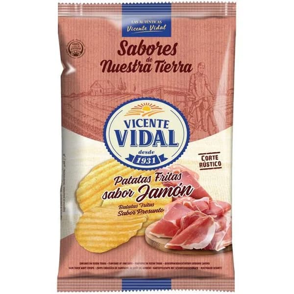 Patatas onduladas rústicas sabor jamón VIDAL, bolsa 130 g - 0.13 kg - Imagen del producto en Findit