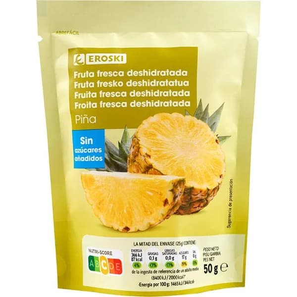 Piña deshidratada EROSKI, bolsa 50 g - 1 ud - Imagen del producto en Findit