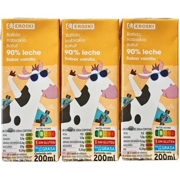 Batido de vainilla EROSKI, pack 6x200 ml - 1.2 l - Imagen del producto en Findit