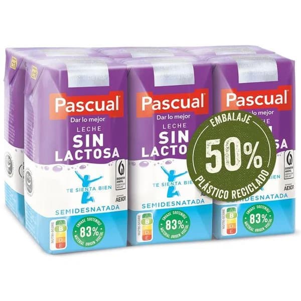 Leche semidesnatada sin lactosa PASCUAL, pack 6x200 ml - 1.2 l - Imagen del producto en Findit