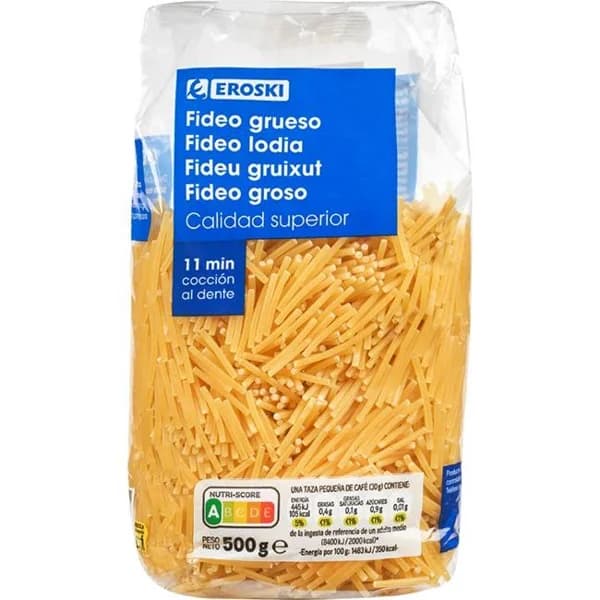 Fideo grueso EROSKI, paquete 500 g - 0.5 kg - Imagen del producto en Findit