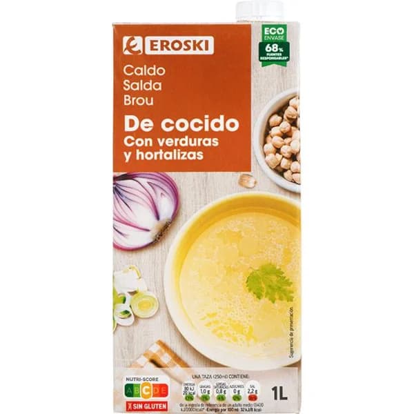 Caldo de cocido EROSKI, brik 1 litro - 1 l - Imagen del producto en Findit