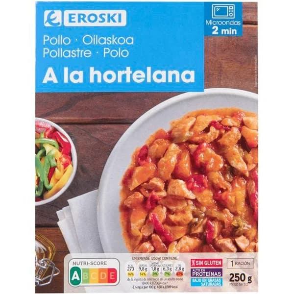 Pollo a la hortelana EROSKI, bandeja 250 g - 0.25 kg - Imagen del producto en Findit