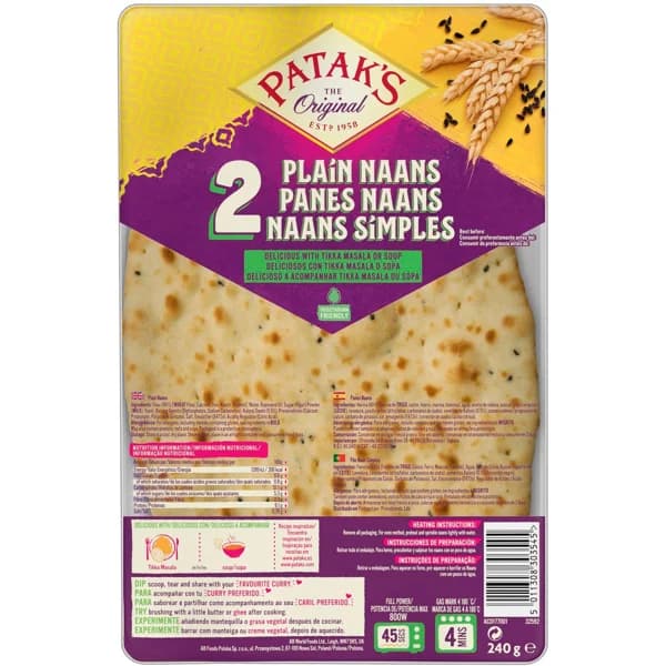 Plain Naans PATAK'S, bandeja 320 g - 0.32 kg - Imagen del producto en Findit
