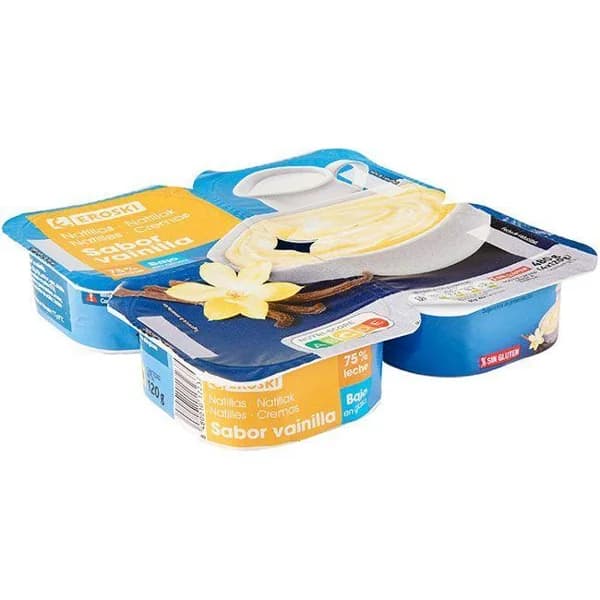 Natillas de vainilla EROSKI, pack 4x120 g - 0.48 kg - Imagen del producto en Findit