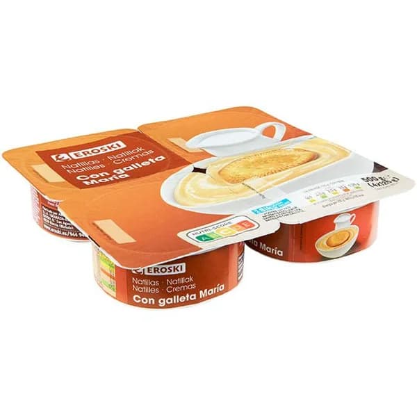 Natillas con galleta EROSKI, pack 4X125 g - 0.5 kg - Imagen del producto en Findit