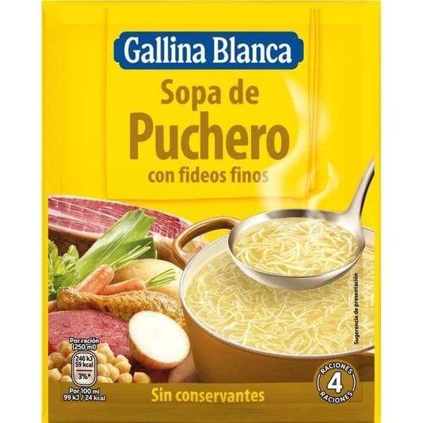 Sopa de puchero con fideos finos GALLINA BLANCA, sobre 72 g - 0.07 kg - Imagen del producto en Findit
