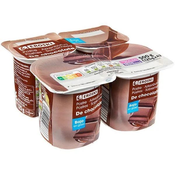 Postre sabor chocolate EROSKI, pack 4x125 g - 0.5 kg - Imagen del producto en Findit
