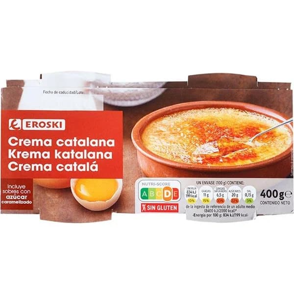 Crema catalana EROSKI, pack 4x100 g - 0.4 kg - Imagen del producto en Findit