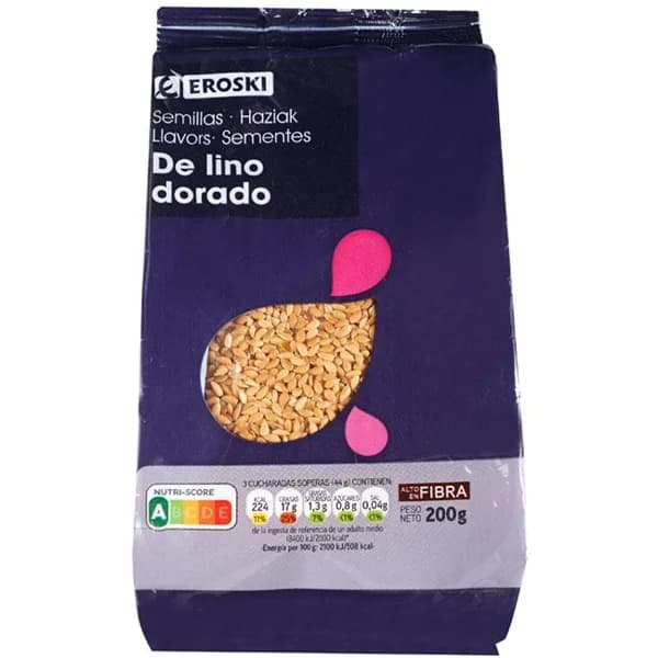 Semillas de lino EROSKI, bolsa 200 g - 0.2 kg - Imagen del producto en Findit
