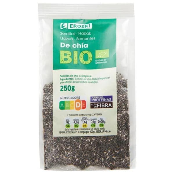 Semillas de chia EROSKI BIO, bolsa 250 g - 0.25 kg - Imagen del producto en Findit