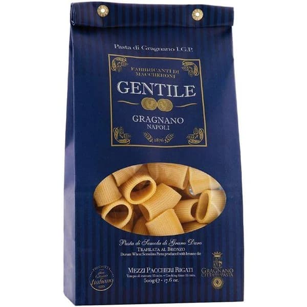 Pasta mezzi paccheri I.G.P Gragnano GENTILE, paquete 500 g - 1 ud - Imagen del producto en Findit