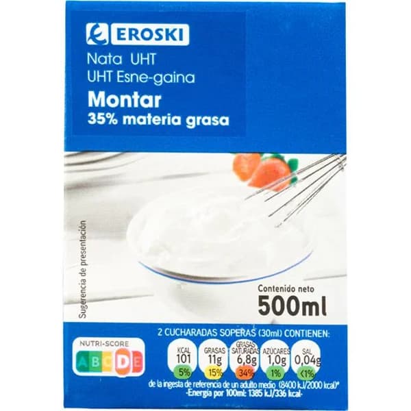 Nata para montar EROSKI, brik 500 ml - 0.5 l - Imagen del producto en Findit