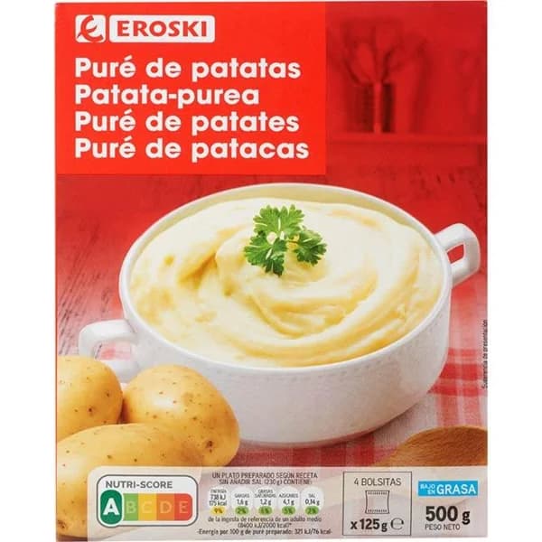 Puré de patatas EROSKI, pack 4x125 g - 0.5 kg - Imagen del producto en Findit
