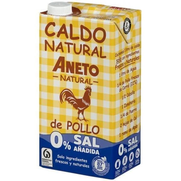Caldo natural de pollo 0% sal ANETO, brik 1 litro - 1 l - Imagen del producto en Findit