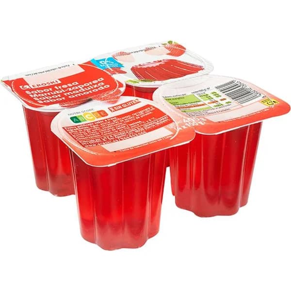 Postre gelificado de fresa EROSKI, pack 4x100 g - 0.4 kg - Imagen del producto en Findit