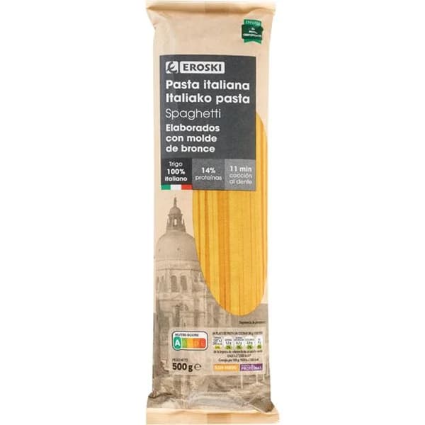 Spaghetti Italia EROSKI, paquete 500 g - 0.5 kg - Imagen del producto en Findit
