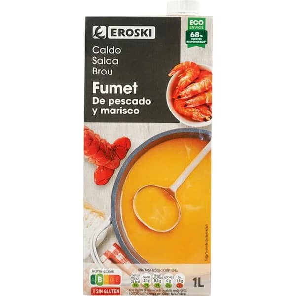 Caldo líquido fumet EROSKI, brik 1 litro - 1 l - Imagen del producto en Findit