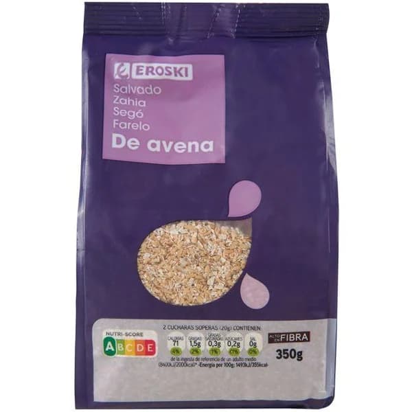 Salvado de avena EROSKI, paquete 350 g - 0.35 kg - Imagen del producto en Findit
