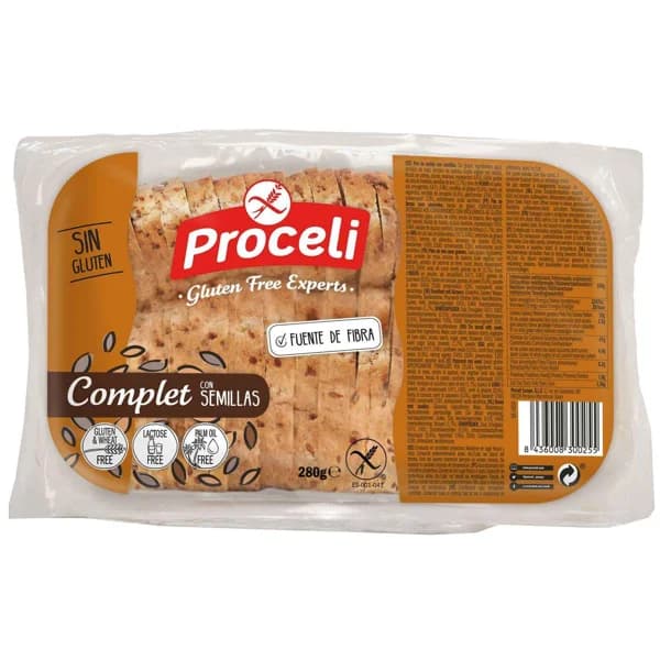 Pan de molde semillas sin gluten complet PROCELI, paquete 280 g - 0.28 kg - Imagen del producto en Findit