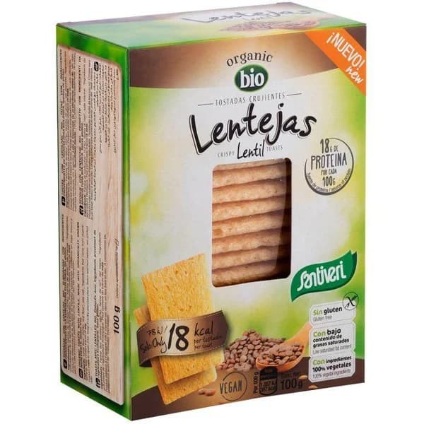 Tostadas crujientes de lentejas bio SANTIVERI, caja 100 g - 0.1 kg - Imagen del producto en Findit